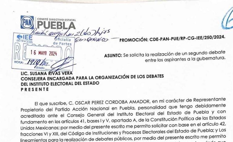 PAN formaliza petición para segundo debate a la gubernatura