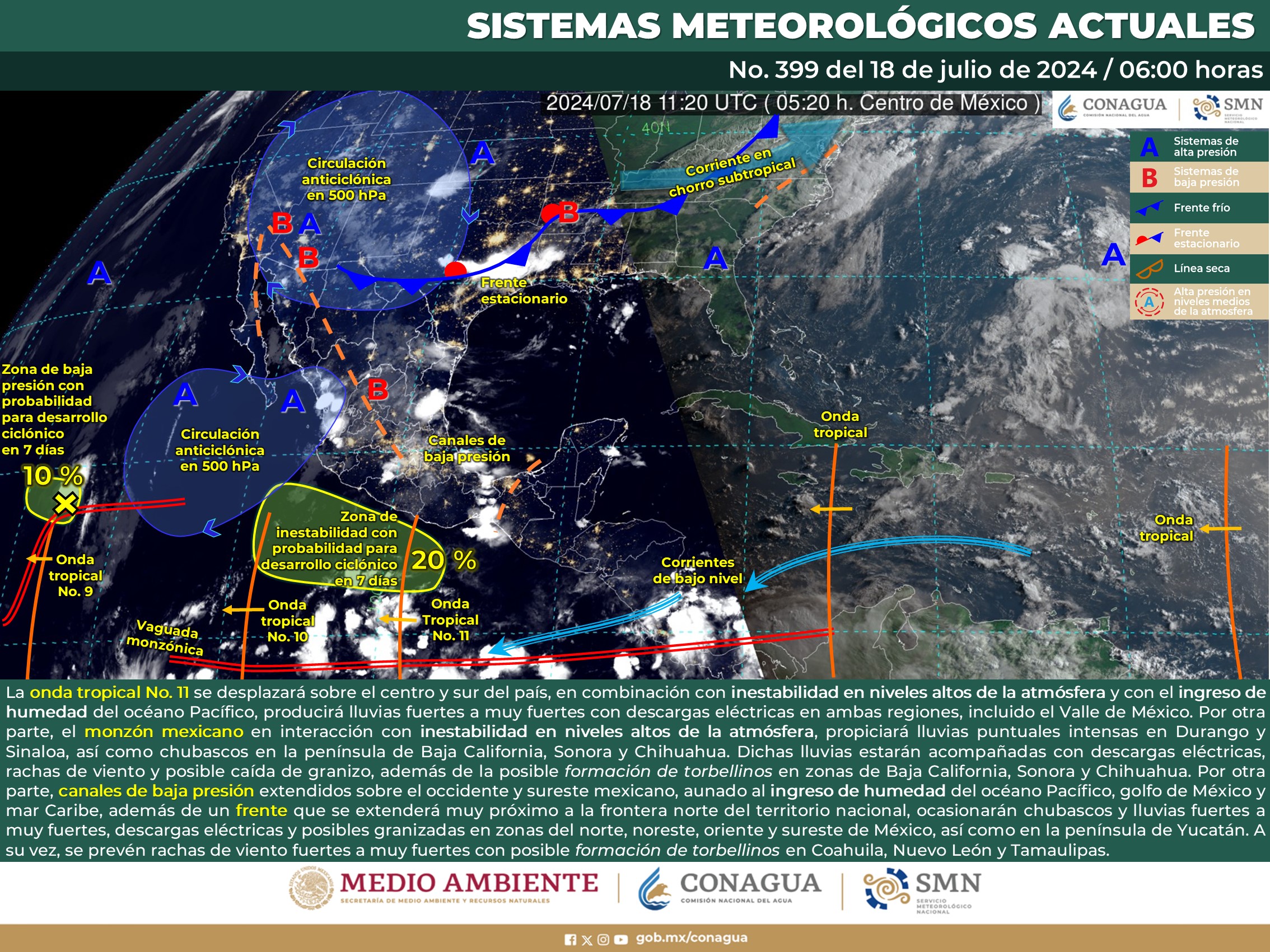 Lluvias continuarán en el país por onda tropical 11