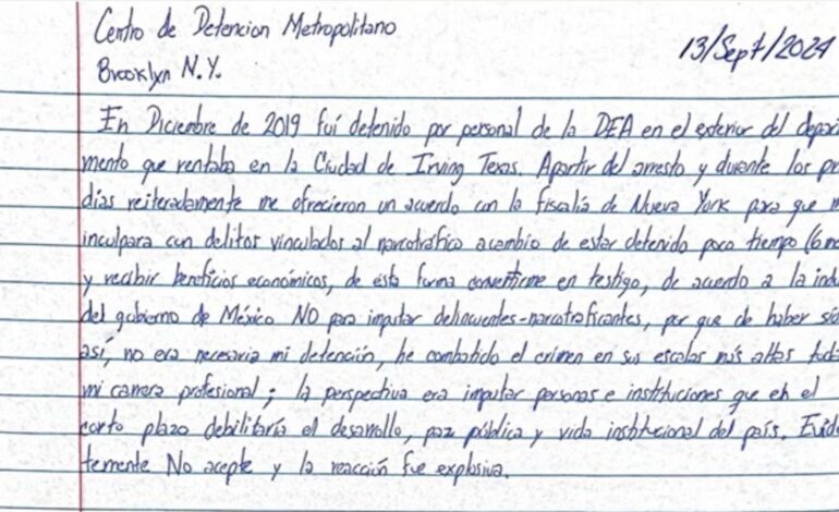 En carta, vincula García Luna a AMLO con narcos