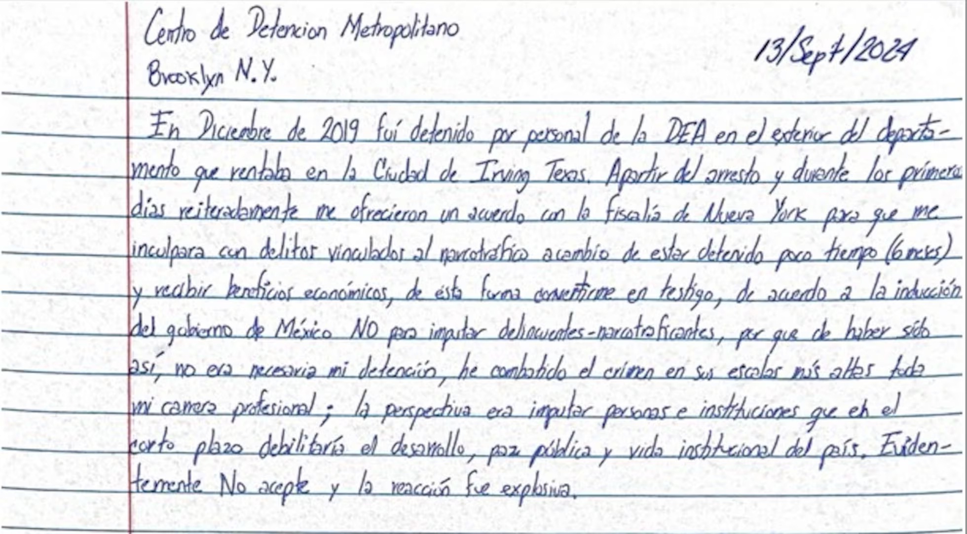 En carta, vincula García Luna a AMLO con narcos