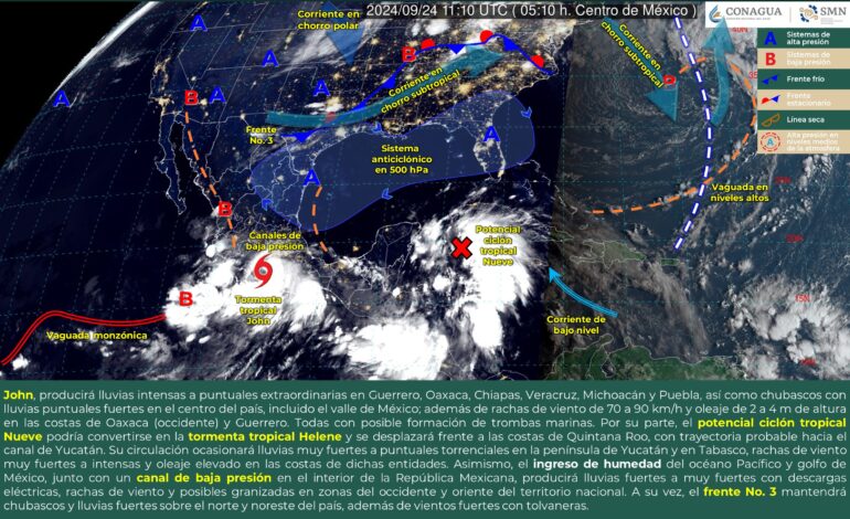 “John” provocará lluvias en Guerrero, Oaxaca, Chiapas, Veracruz, Michoacán y Puebla