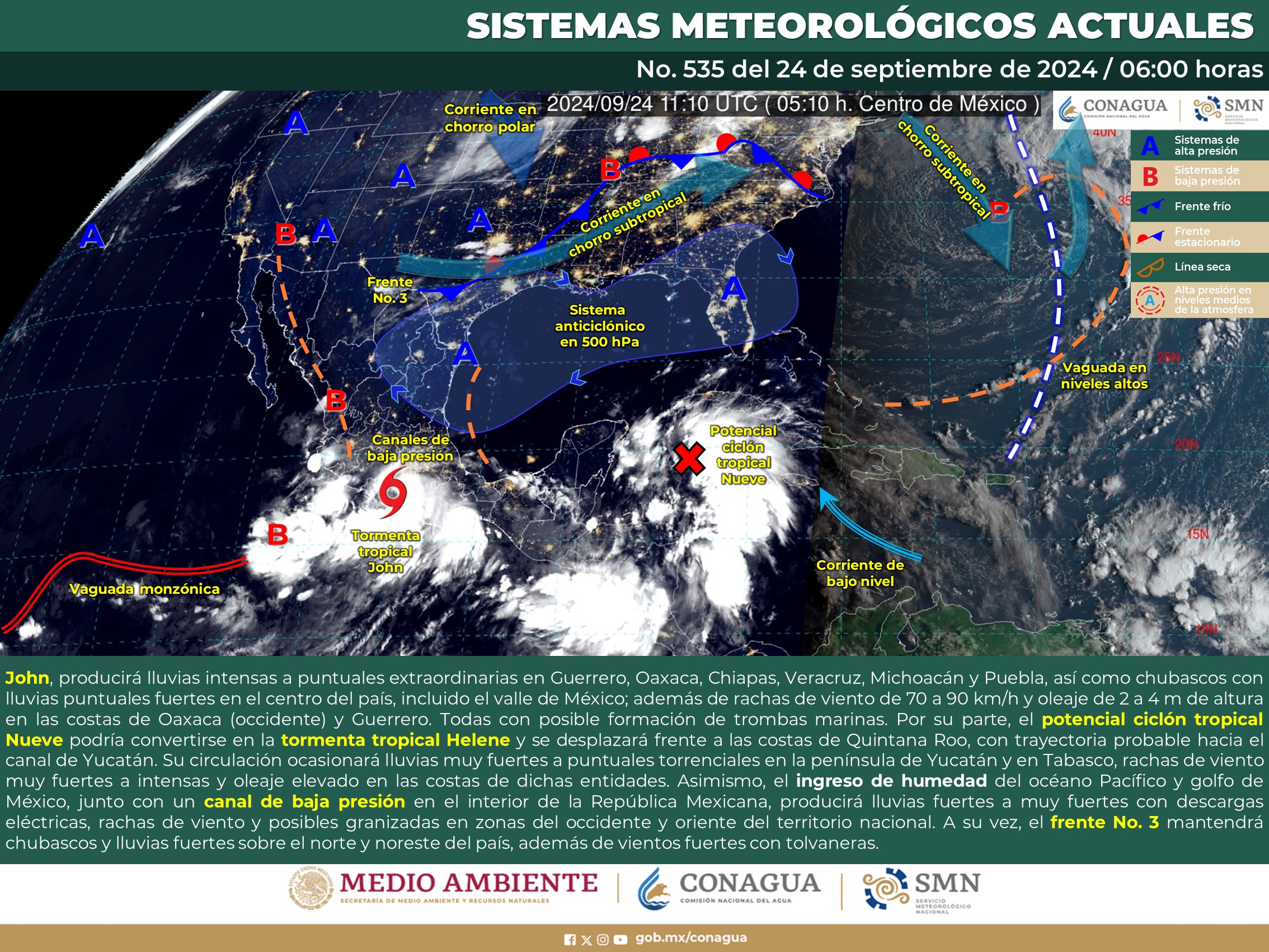 “John” provocará lluvias en Guerrero, Oaxaca, Chiapas, Veracruz, Michoacán y Puebla