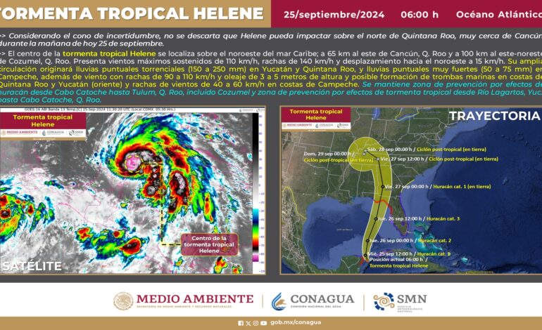 Ciclón tropical «Helene» provocará lluvias en cinco municipios de Quintana Roo