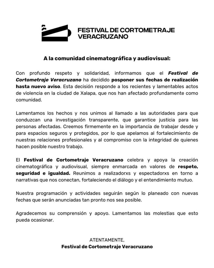 Festival de Cortometraje Veracruzano se pospone por violencia en Xalapa