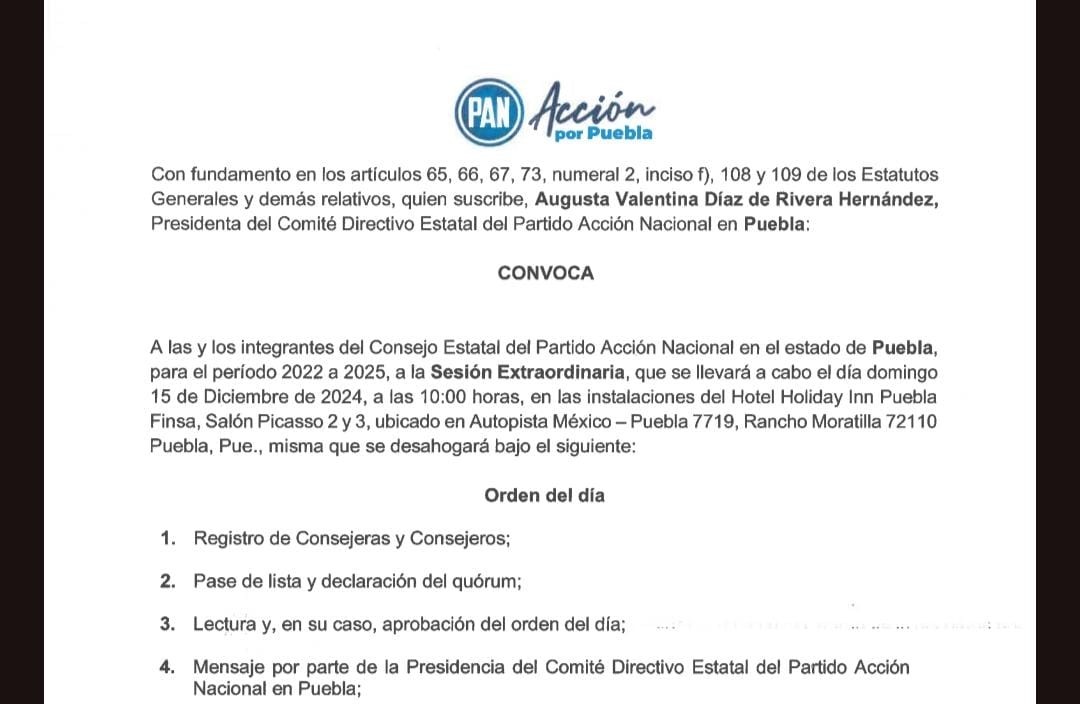 PAN Puebla renovará su dirigencia el 15 de diciembre en Consejo Estatal