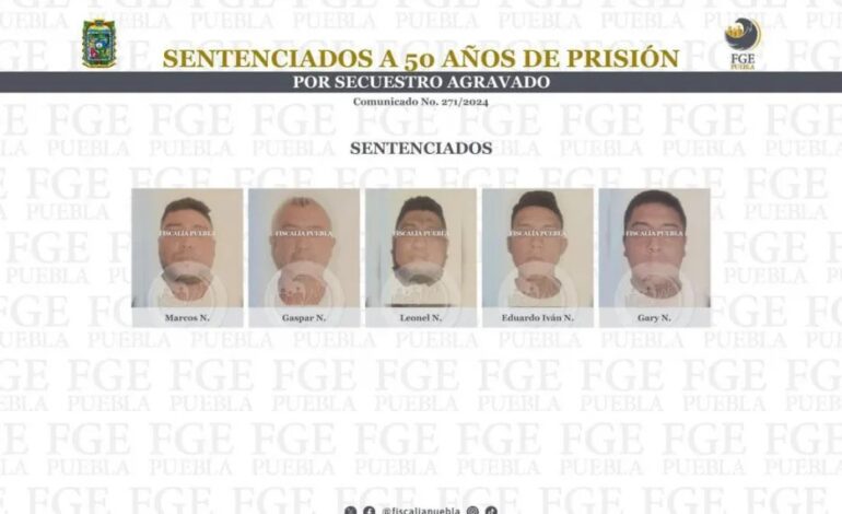 Cinco personas son sentenciadas a 50 años de prisión por secuestro