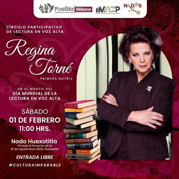 Regina Torné participará en círculo de lectura gratuito en Puebla